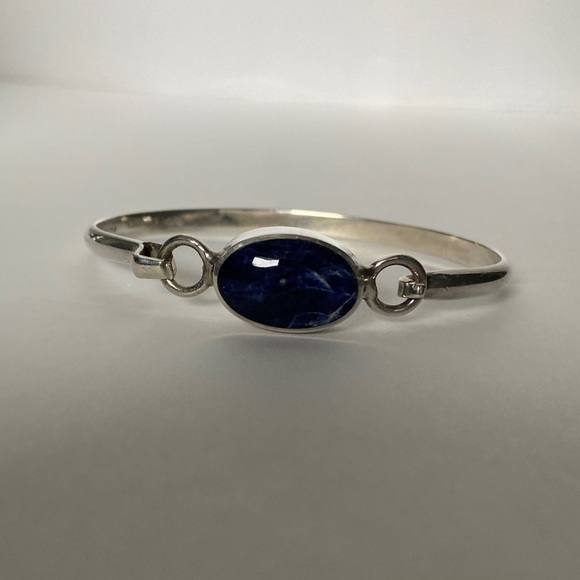 Vintage Silver and Blue Lapis Bangle - Picture 8 of 8